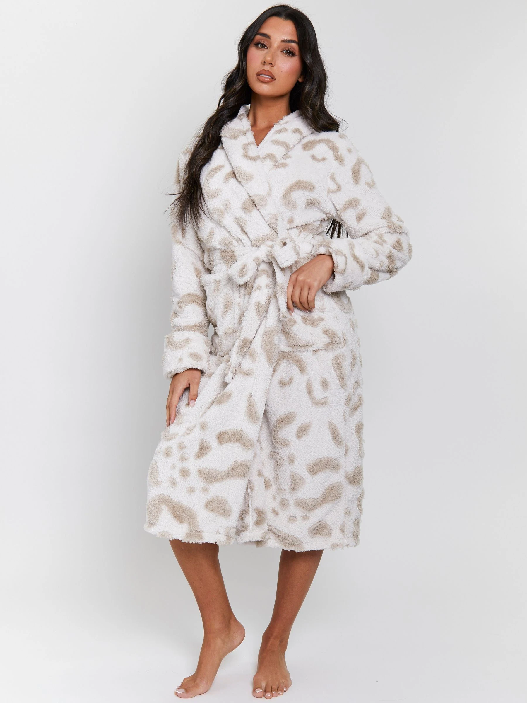 Loungeable Leopard Print Cutwork Maxi Dressing Gown