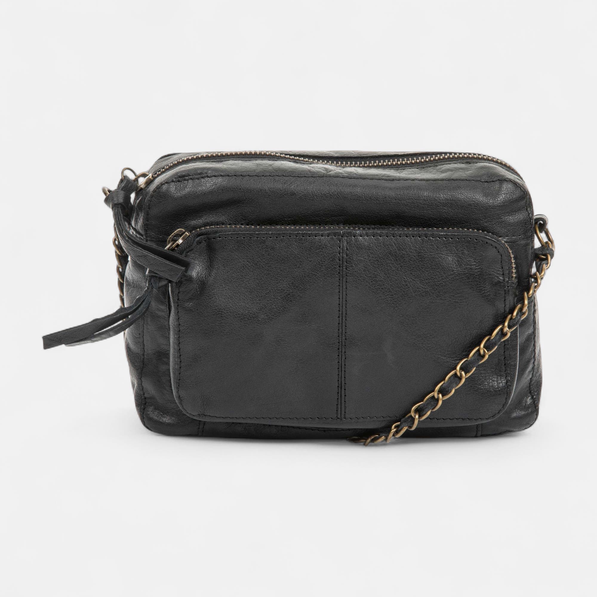 Sac bandoulière en cuir noir