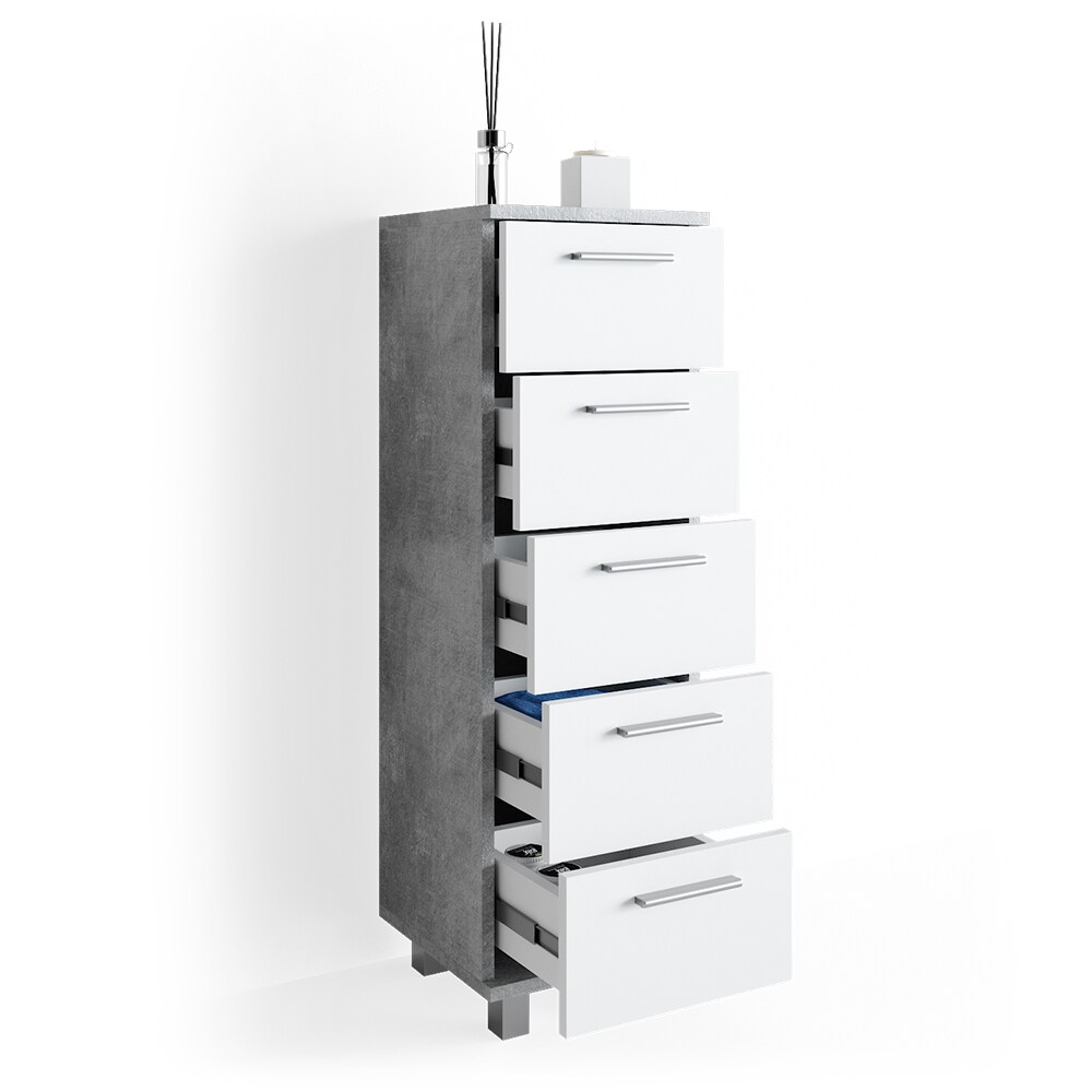 VICCO Badschrank ILIAS Weiß Beton Midischrank Bad Schrank Badregal Badezimmer