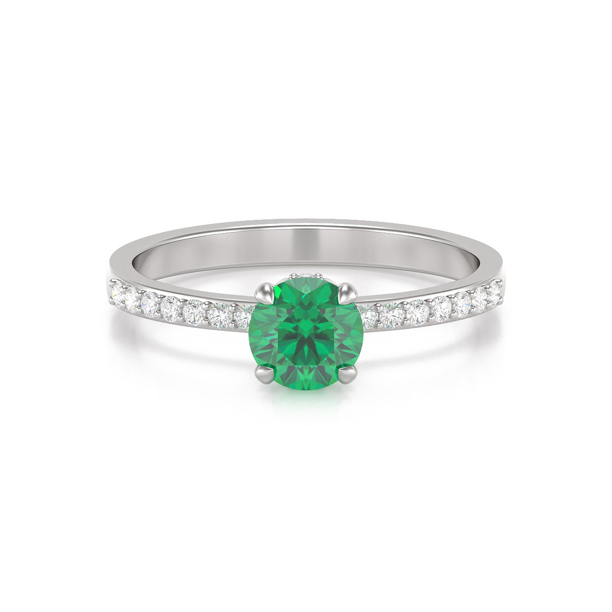 Bague ADEN Or 585 Blanc Emeraude et diamants 2.4grs