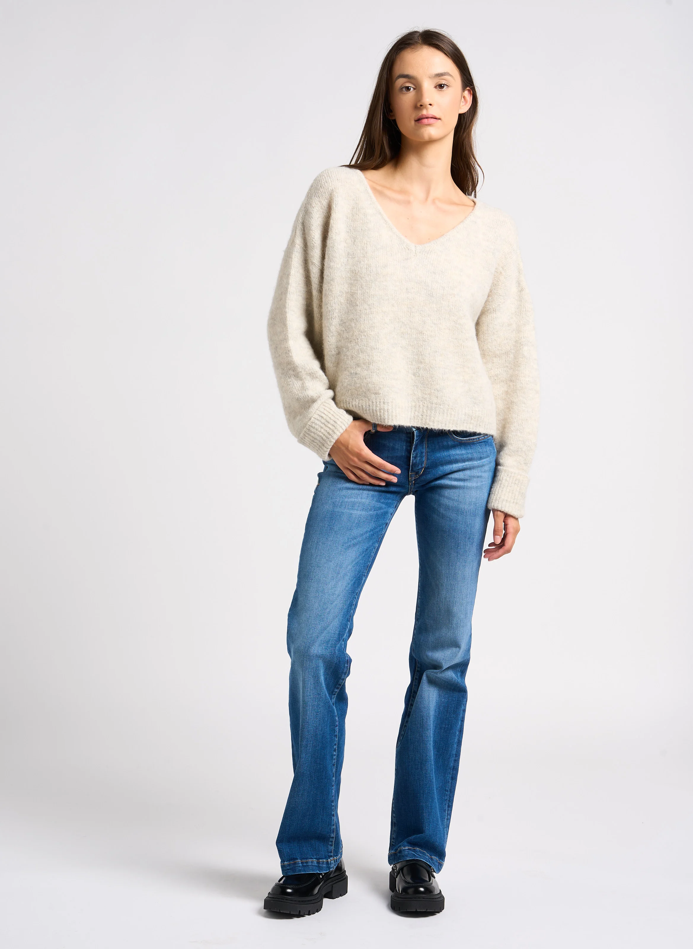 FLARE - Jean bootcut taille basse en coton mélangé | Bleu