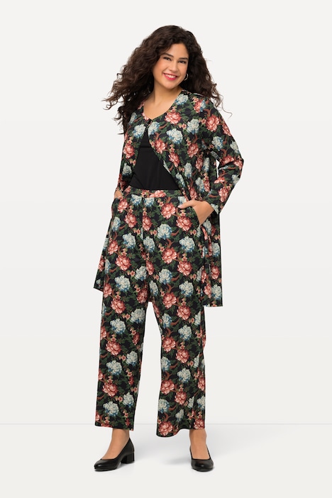 Hose, Jersey mit Blüten, gerades Bein, Elastikbund