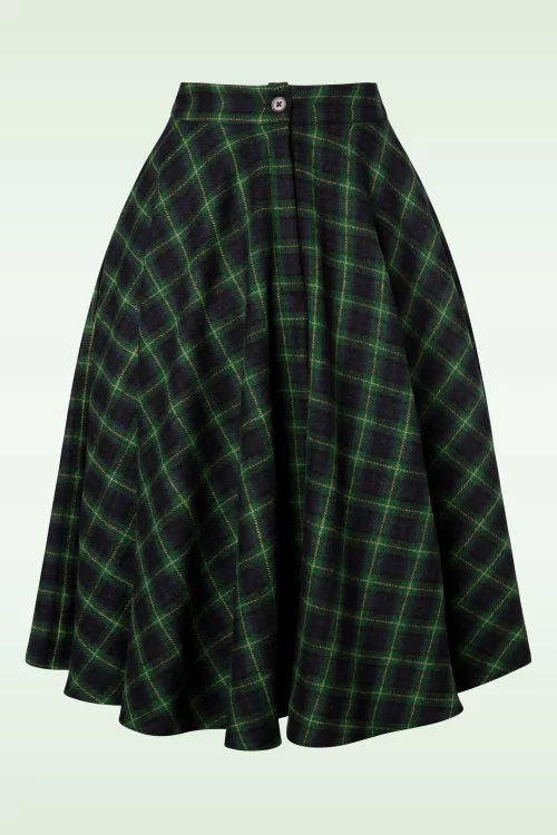 Timeless Sophie wollen geruite rok in bosgroen