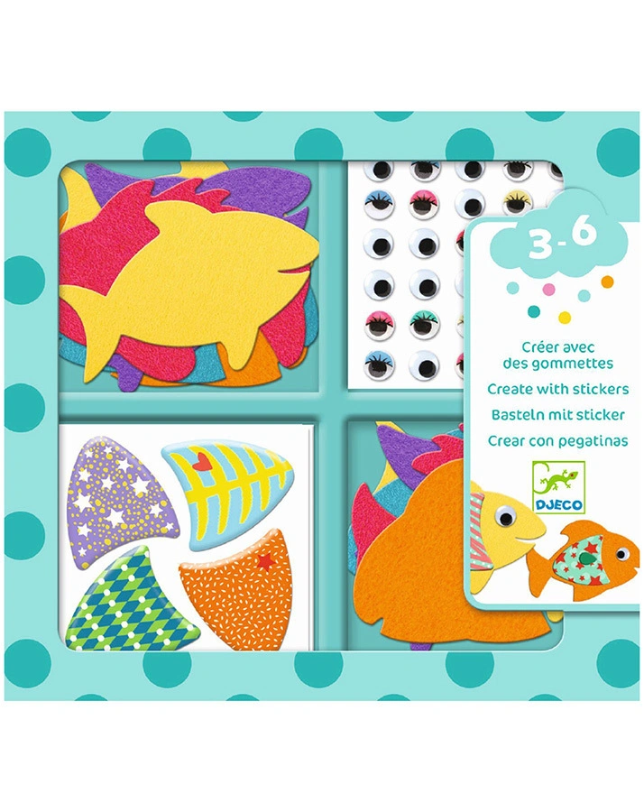 Sticker-Bastelset ICH LIEBE FISCHE in bunt
