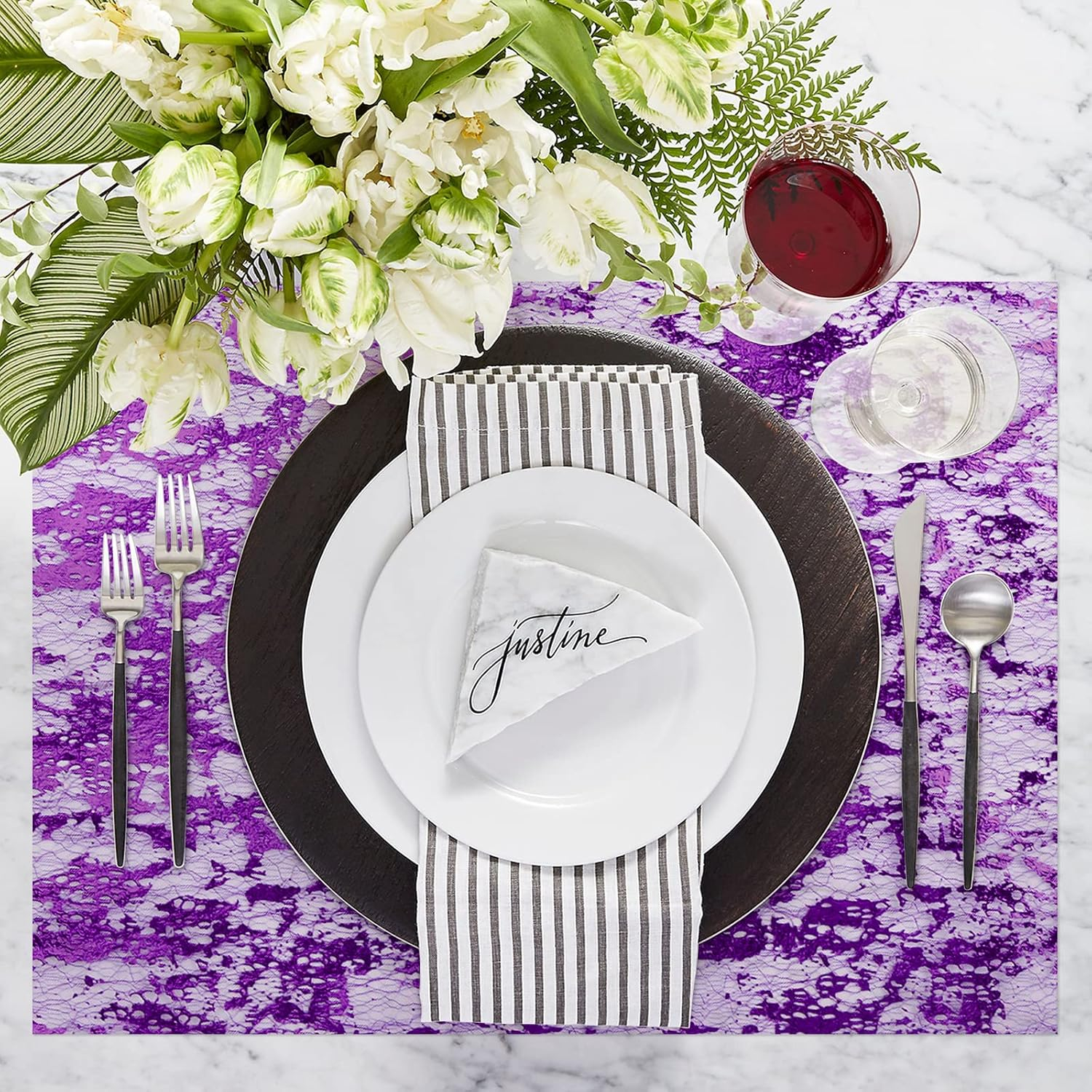 (5mx29cm) Metallic Tischläufer Glänzendes Party Deko Tischtuch Zuschneidbare Tischsets - Lila