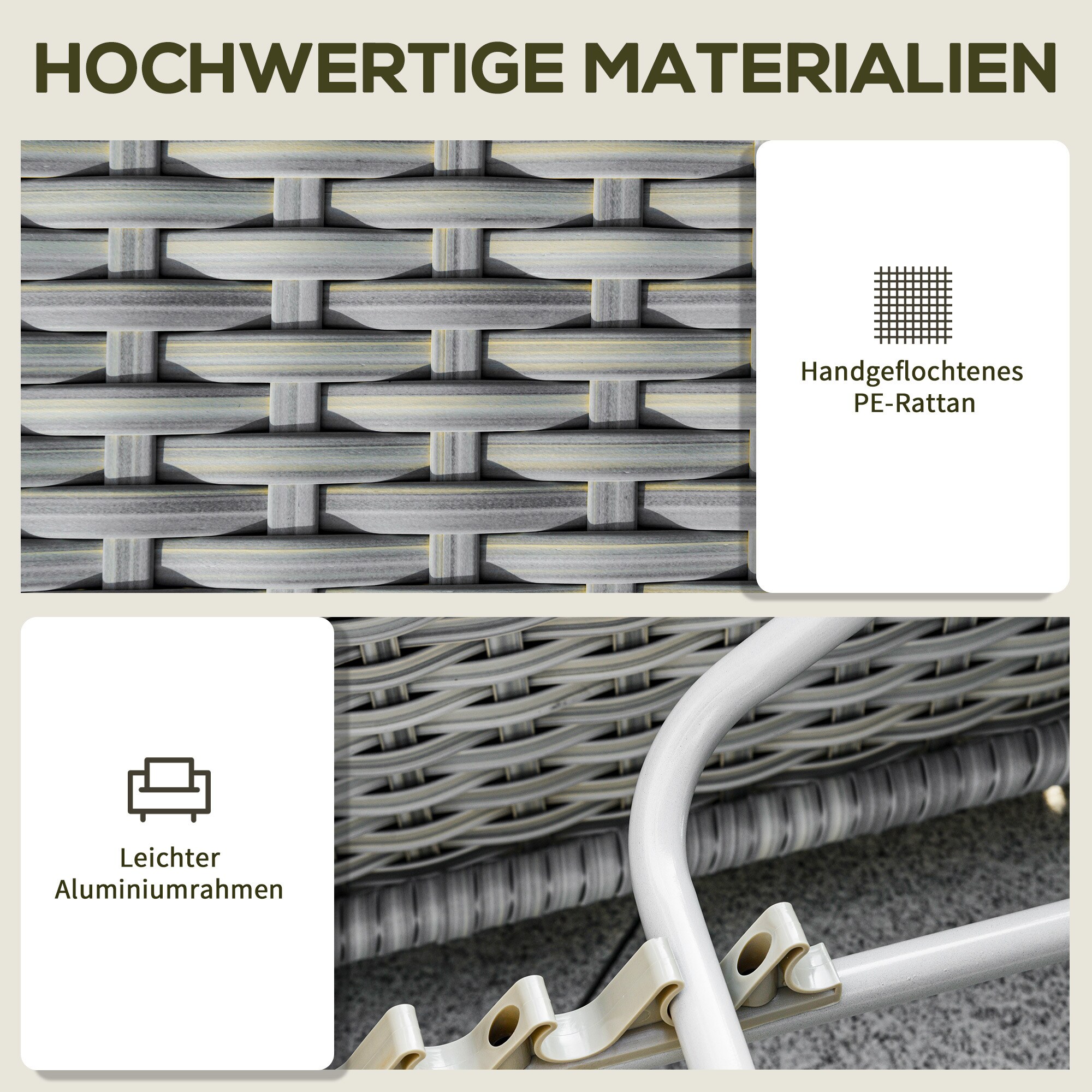 Outsunny Gartenmöbel Set mit Beistelltisch grau 209B x 83T x 59H cm