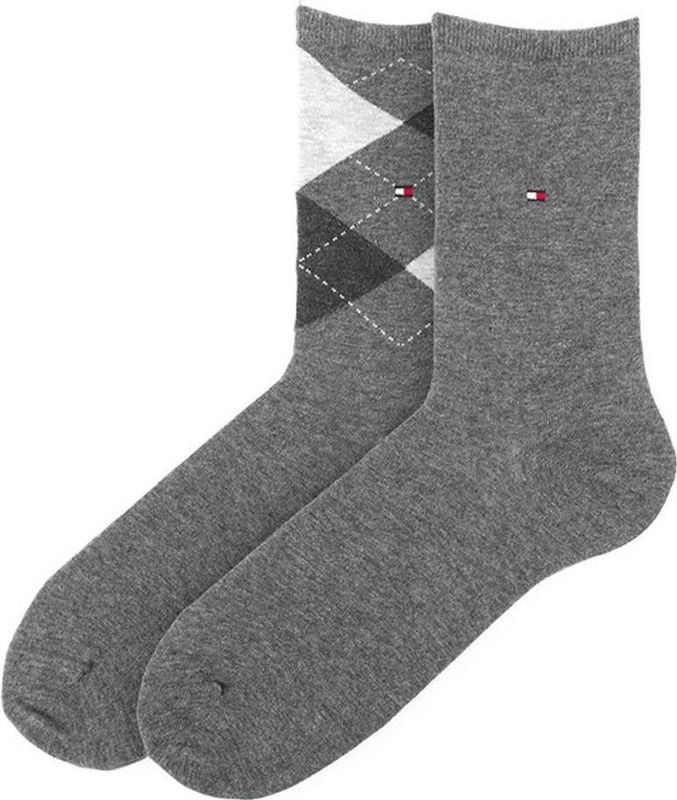 Tommy Hilfiger - Check - Sportsokken - Midden Grijs en Zwart - 2-pack