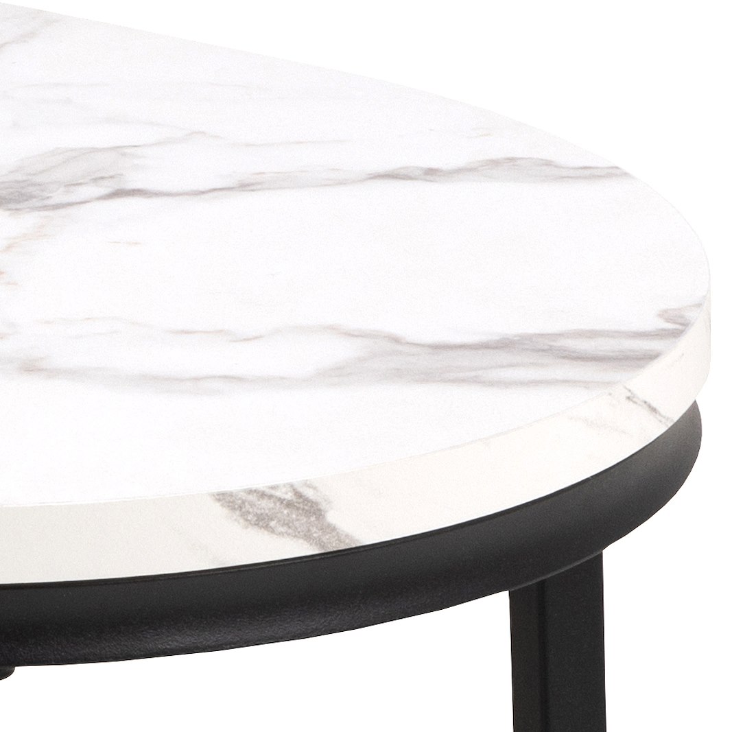 Spiro sofabordsett Topp i hvit marmor print med sort metallunderstell. Sett av 2.