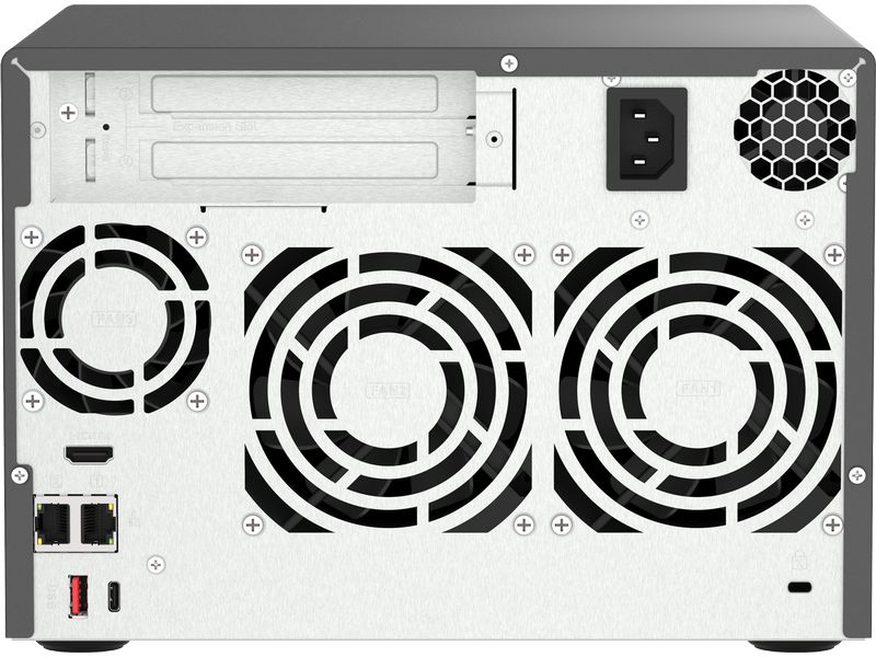 QNAP NAS TVS-h674-i3-16G 6-bay Hochzuverlässiger ZFS-basierter Speicher mit PCIe Gen 4 Erweiterbarkeit für 10/25GbE Konnektivität, M.2 NVMe SSD-Caching und Multi-Thread Prozessoren für Virtualisierungsanwendungen