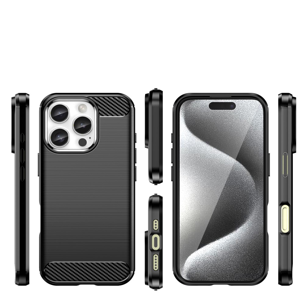 iPhone 16 Pro Gummi Case Schutzhülle Carbon Look - Schwarz