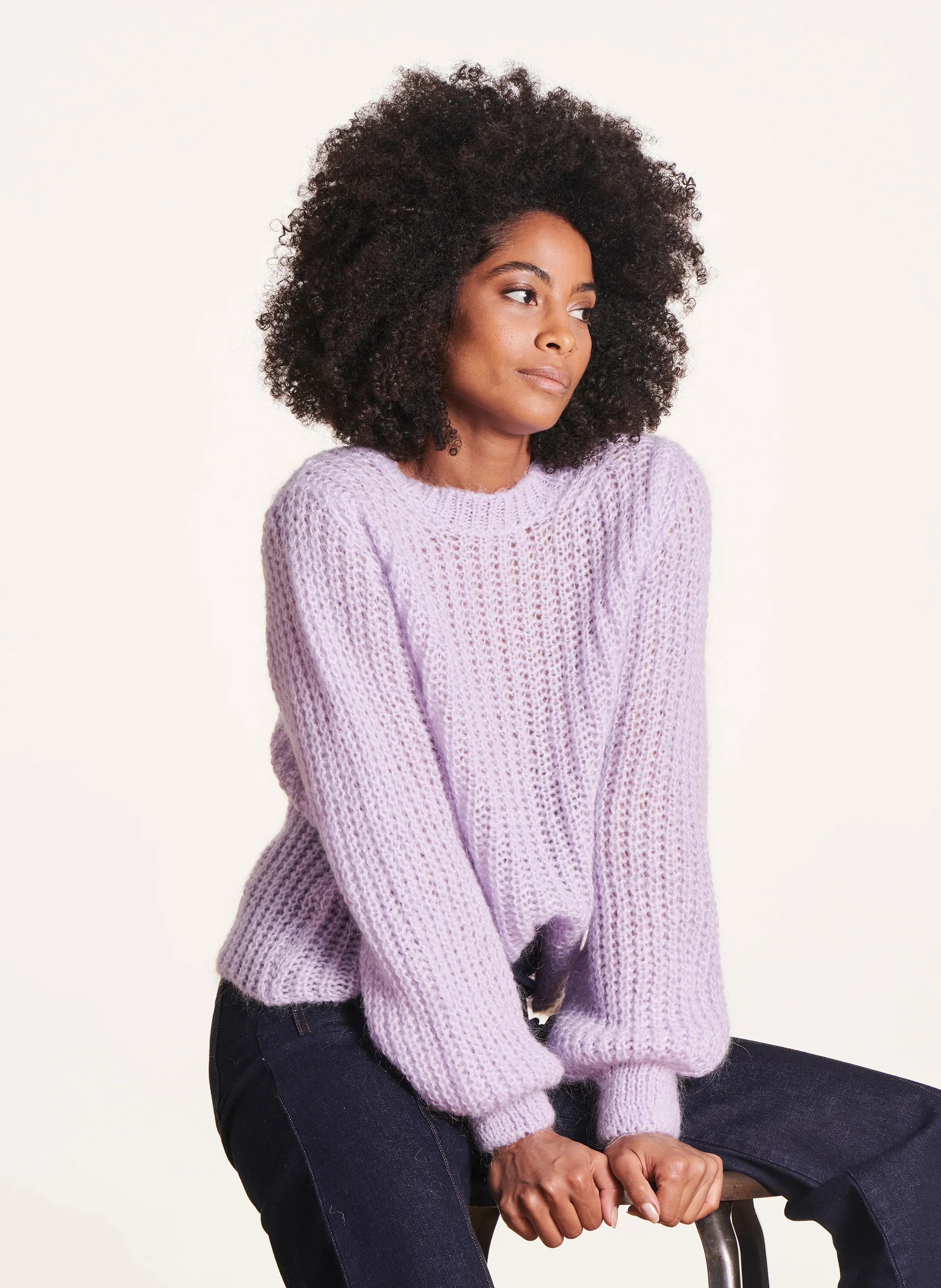 Pull col rond en maille | Violet