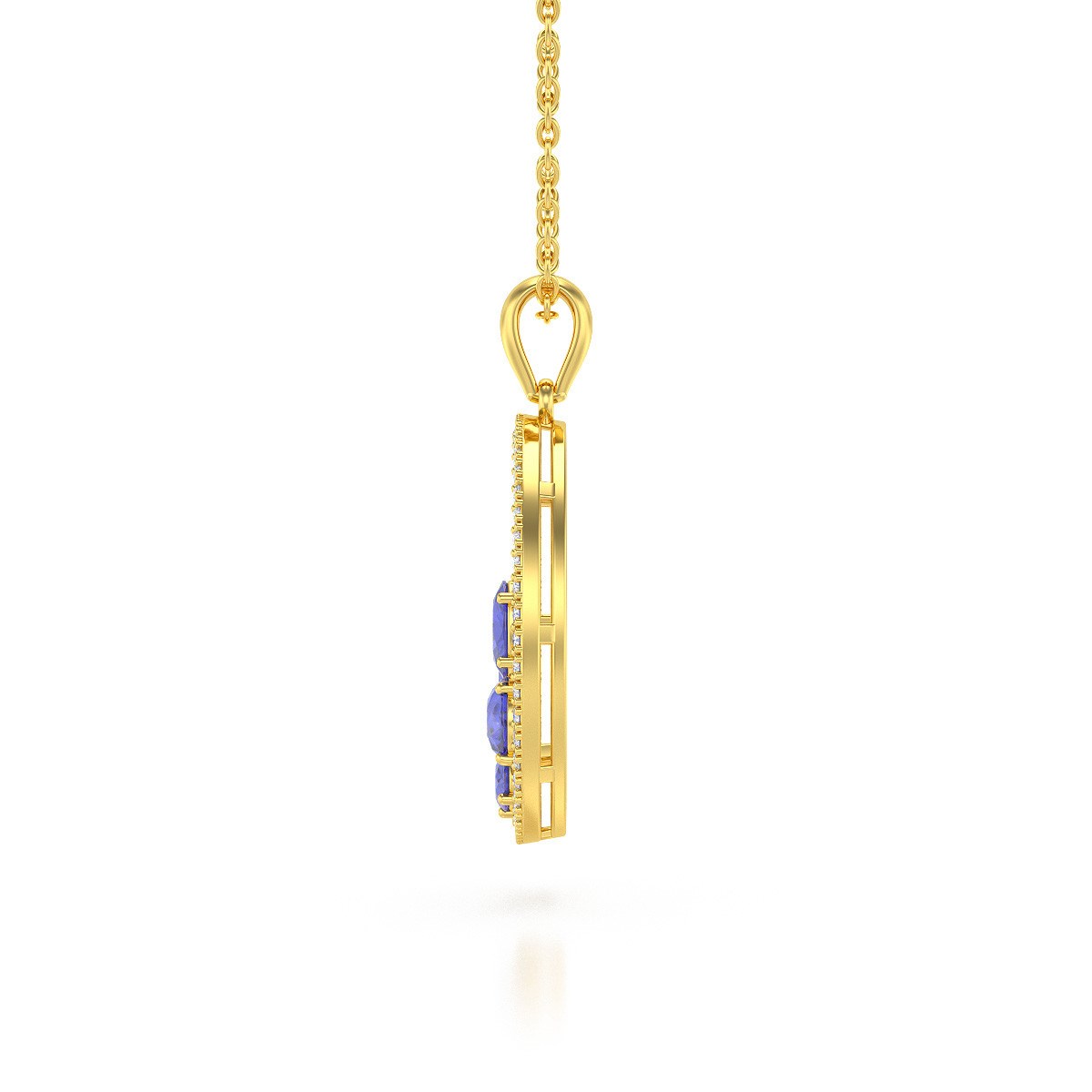 Collier Pendentif Or Jaune 585 Tanzanite et Diamants Chaine Or incluse 2.096grs