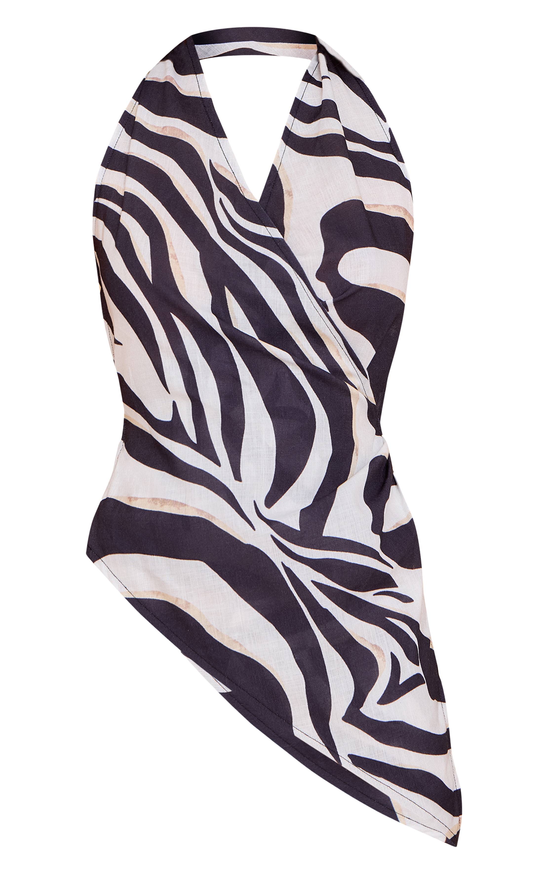 Noir Haut Col Halter Imprimé Zèbre