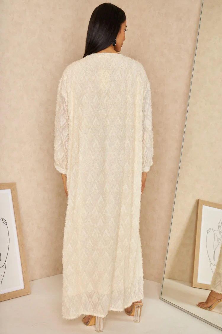 Robe gilet longue duveteuse beige