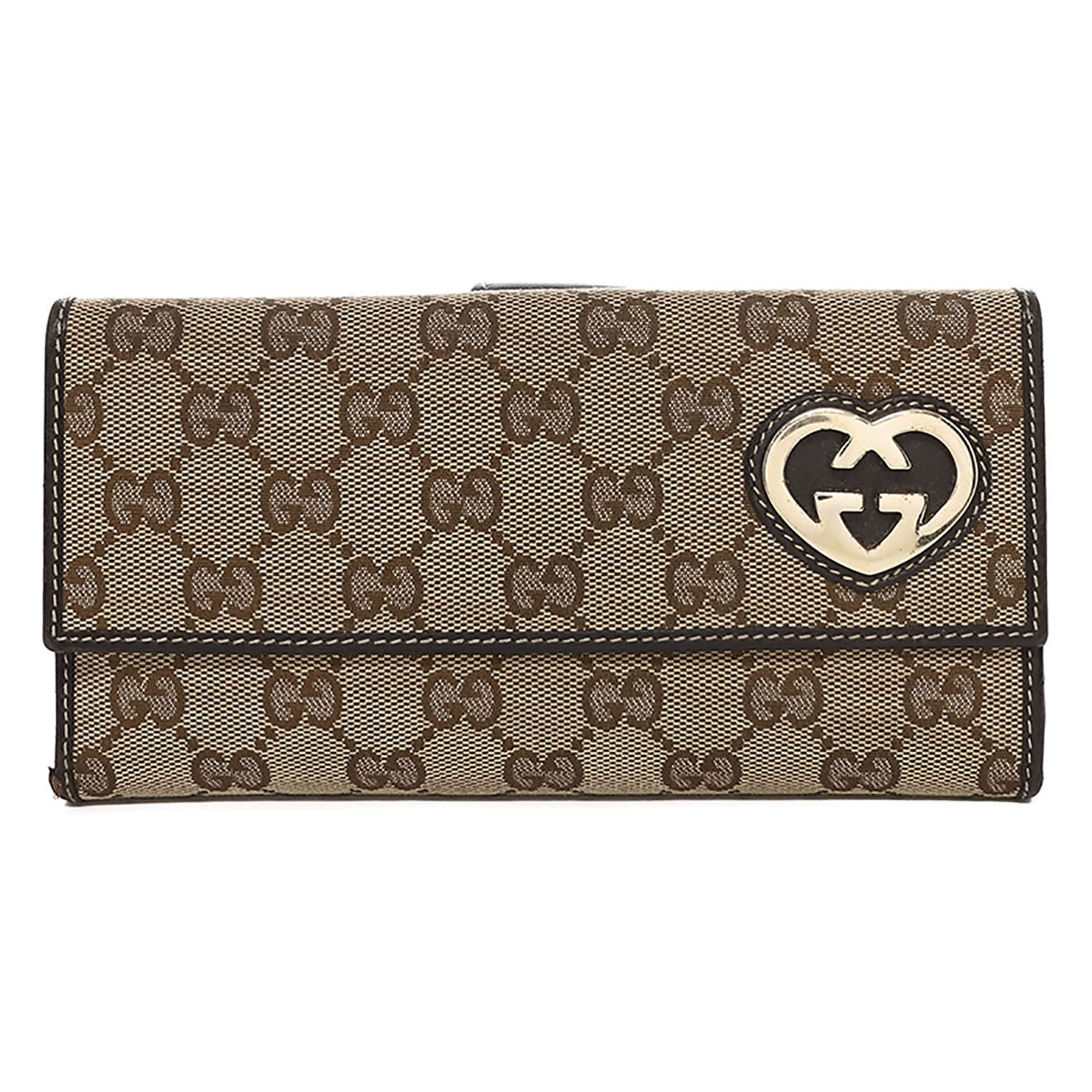 Gucci Portefeuille en Toile & Cuir Monogramme beige - Très bon état - L.20 cm