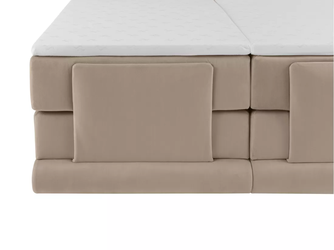 Ensemble complet boxspring tête de lit + sommiers relaxation électrique + matelas + surmatelas - 2 x 90 x 200 cm - Velours - Beige - LUMONI de YSMÉE