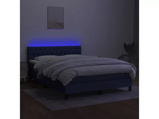 Sommier tapissier avec matelas et LED Bleu 140x190 cm Tissu