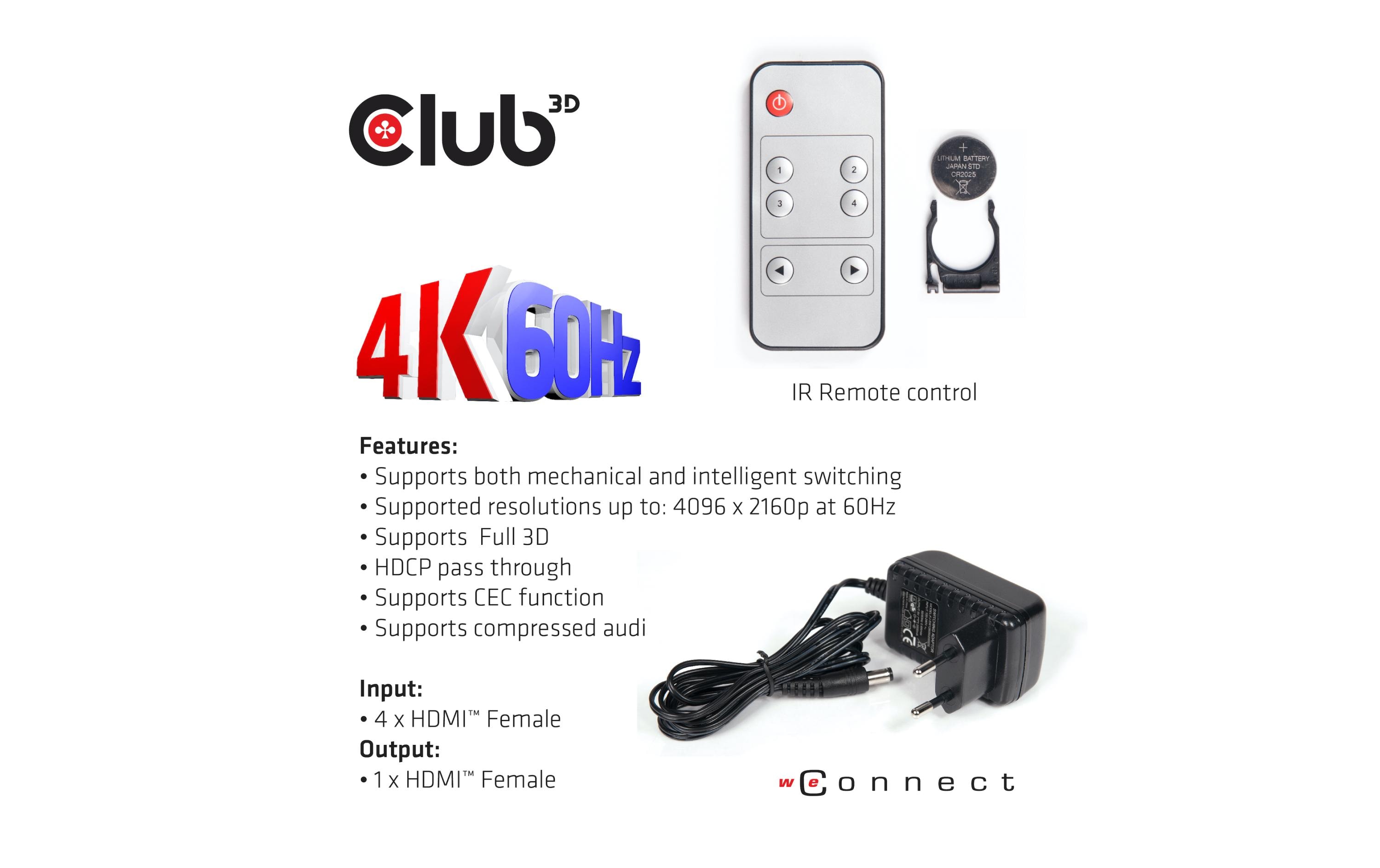 Switchbox HDMI 2.0 UHD, 4 PortHDMI 4K 60Hz UHD SwitchBox mit 4 Ports