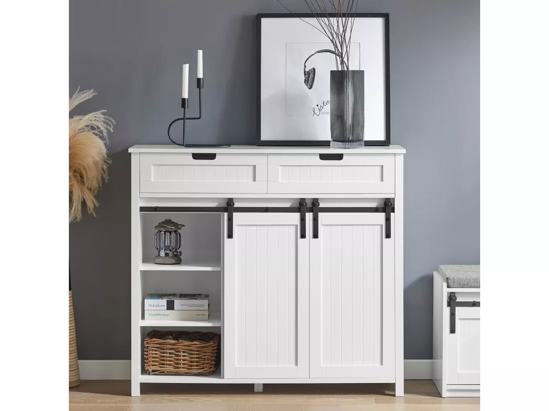 Buffet Bahut, Commode Armoire de Rangement pour Cuisine, Salle à Manger, Salon, FSB74-W