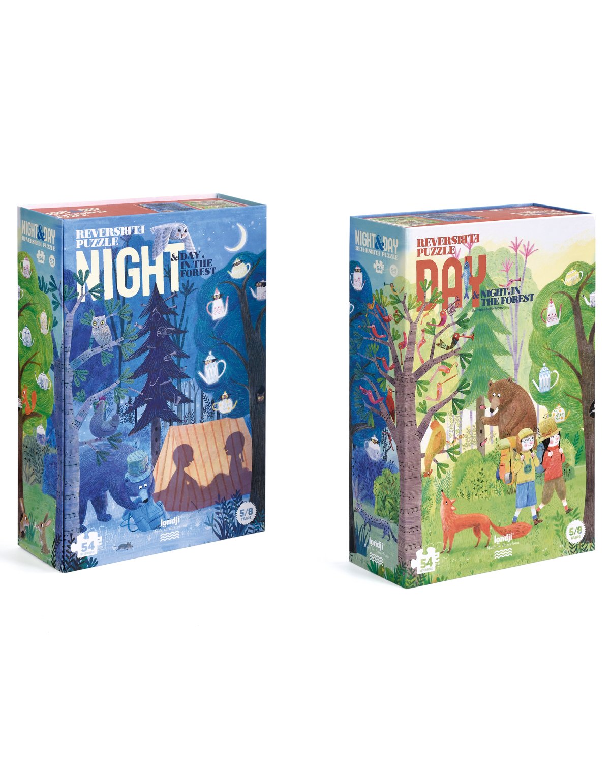 2i1 Puslespill “Natt og Dag i Skogen” – Puslespill Barn 6år+ | Night and Day in the Forest