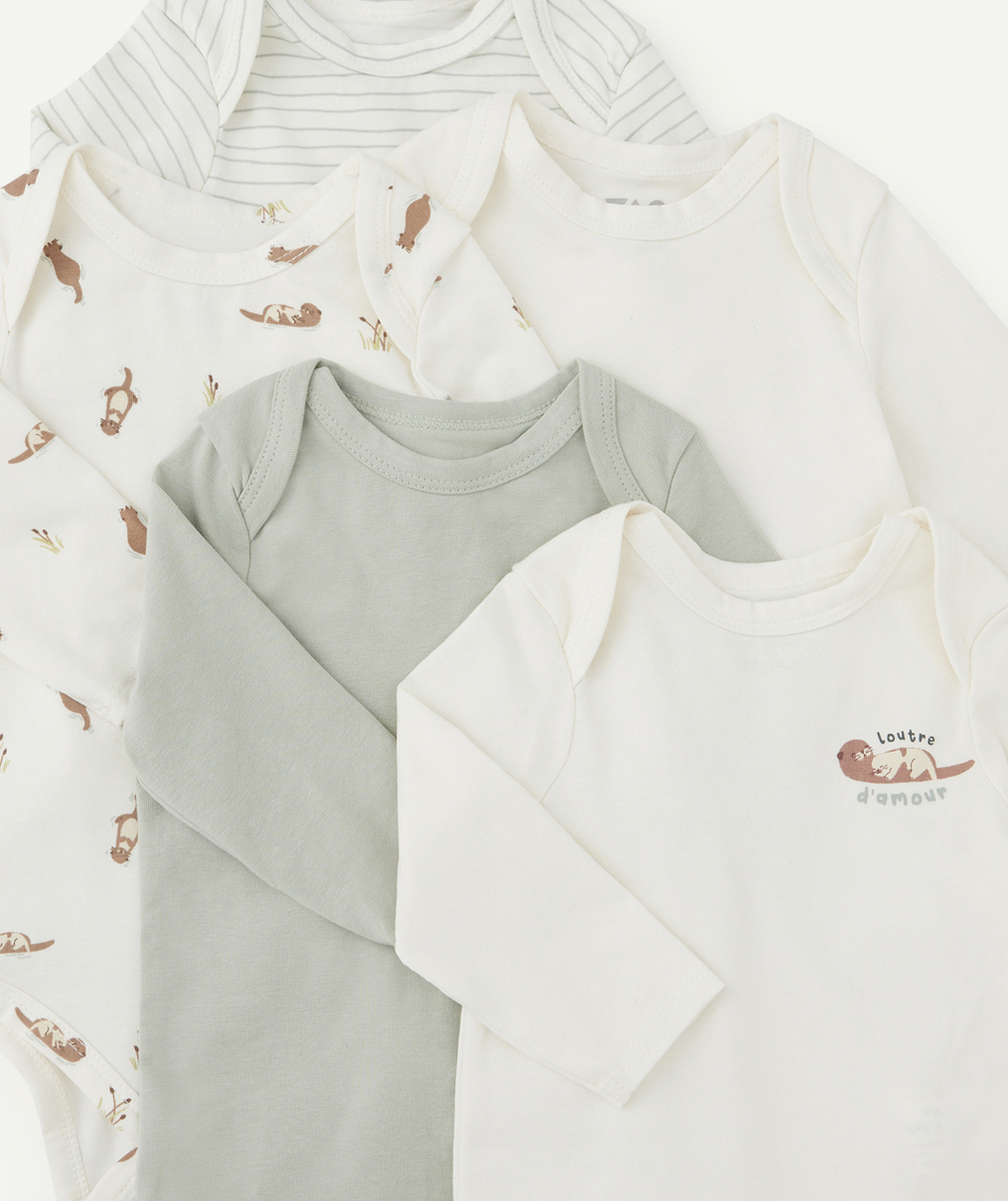 LOT DE 5 BODIES BÉBÉ GARÇON EN COTON BIO THÈME LOUTRES