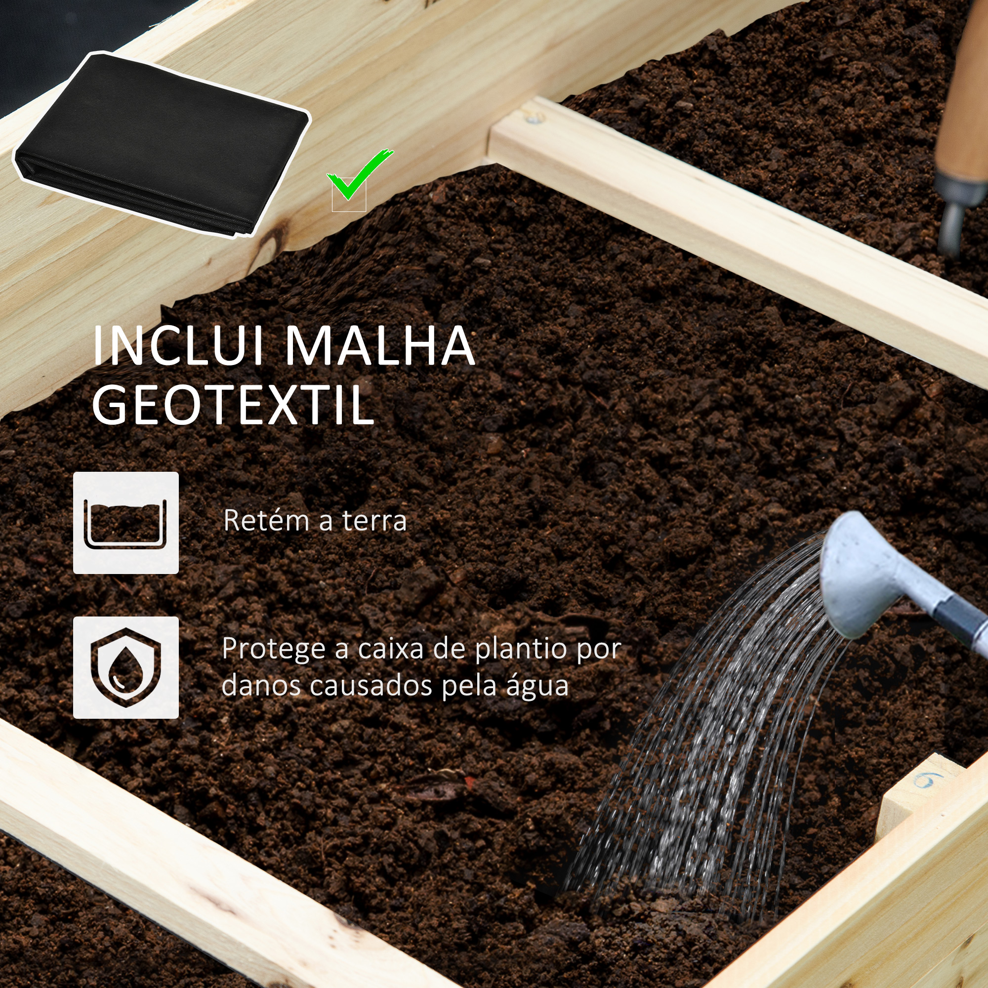 Jardineira de madeira Outsunny Urban Garden de 3 níveis com tecido geotêxtil para cultivo de plantas e flores em jardins e terraços externos, 117 x 100 x 54 cm, cor natural.