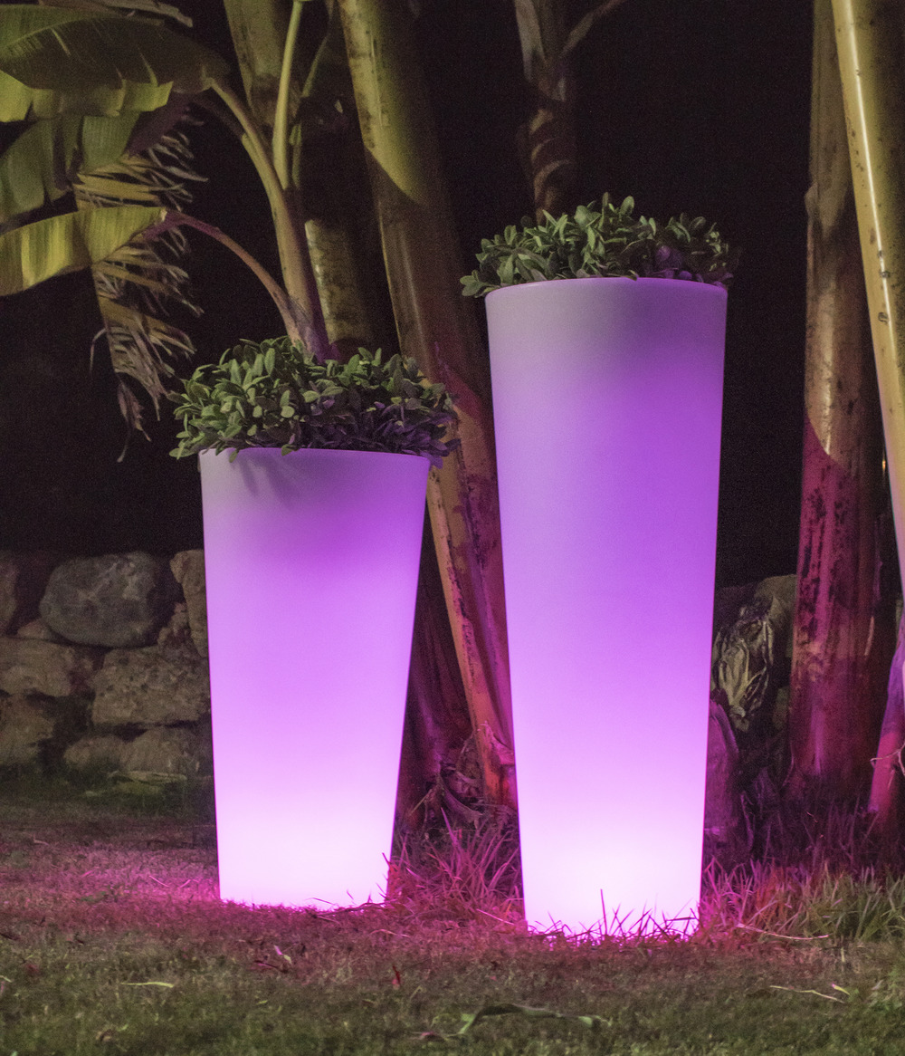 Pot lumineux ficus 60 solaire+batterie rechargeable led rgb avec télécommande ø29x59cm