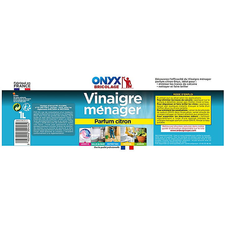 Vinaigre ménager parfum citron Onyx bricolage 1L