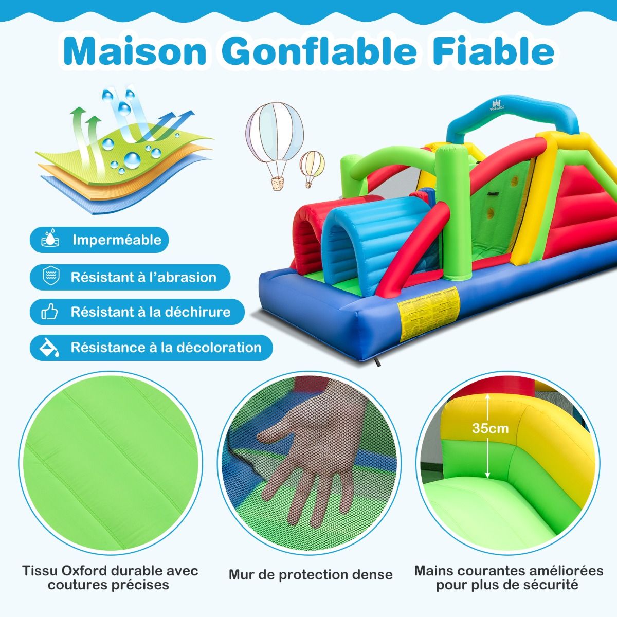 Château Gonflable pour 4 Enfants avec 2 Toboggans Tunnels Zone de Rebond Escalade Obstacles Maison de Jeu avec Souffleur de 680 W - Lidl-Manfred
