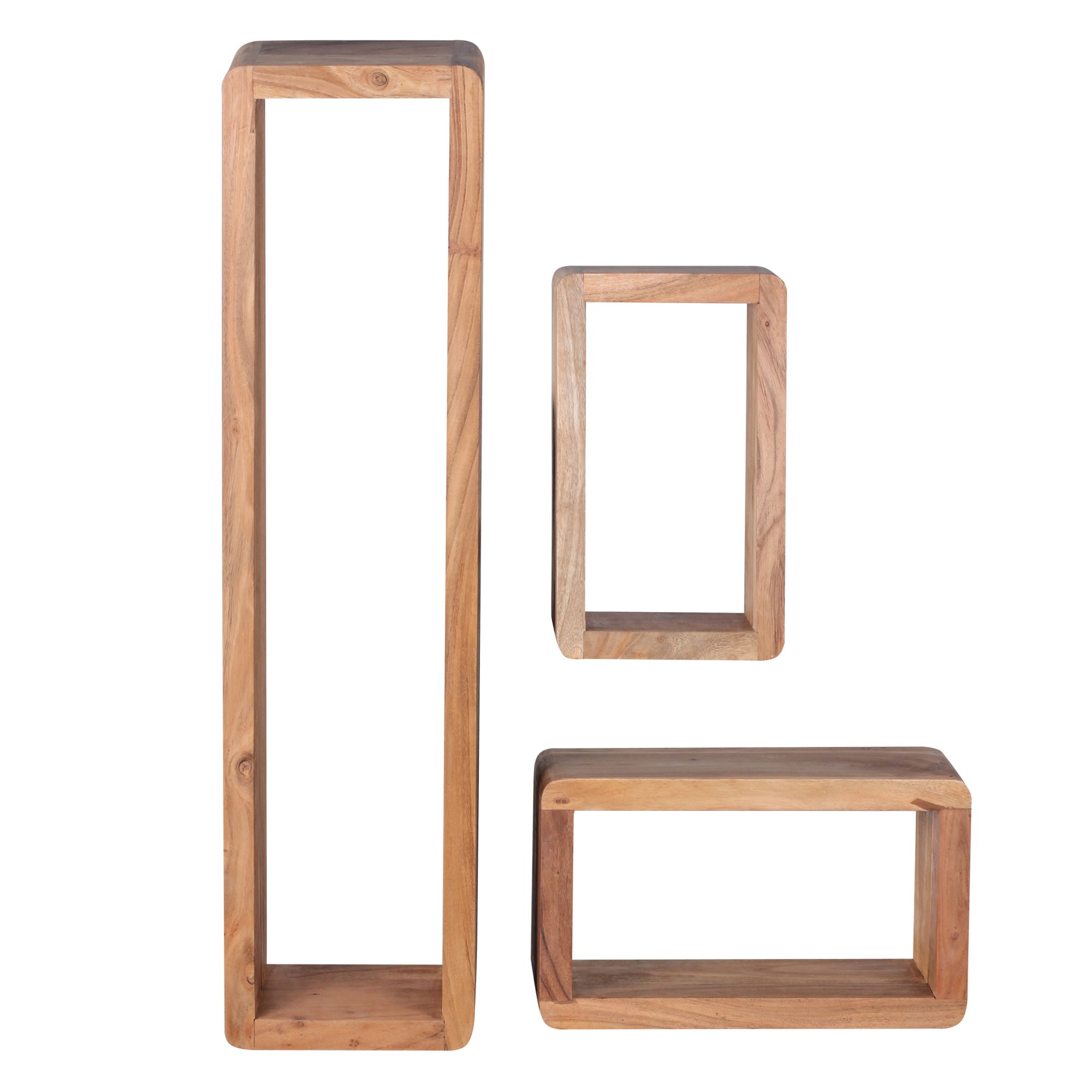 KADIMA DESIGN Wandregal Set TEKO CUBES: 3-teilig, abgerundete Ecken, hohe Belastbarkeit, Massivholz