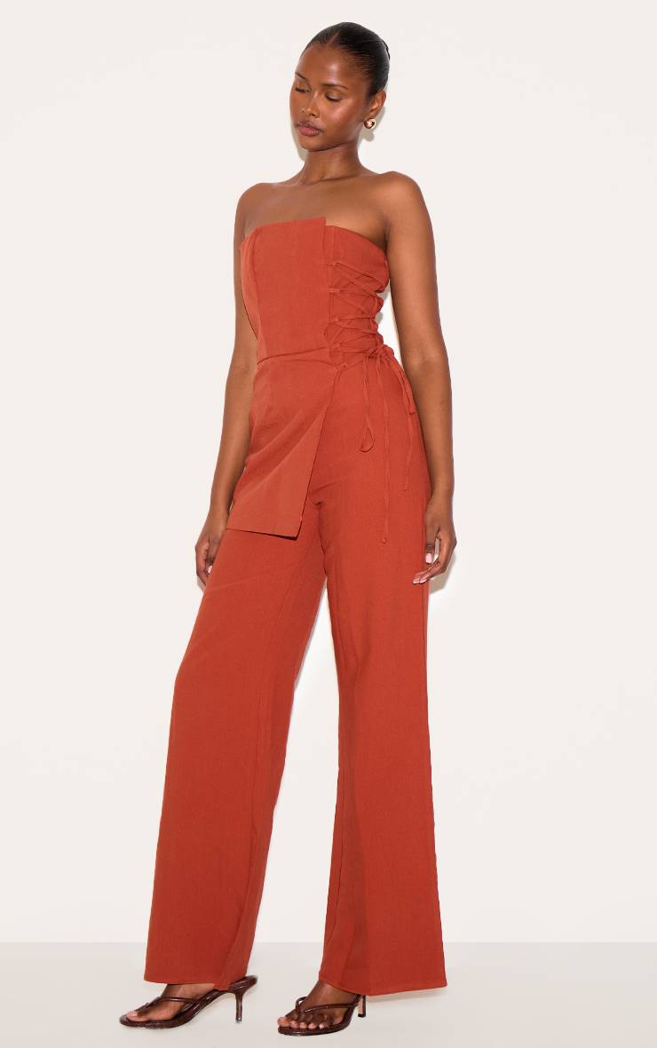 Rouge Paprika Combinaison-pantalon Ajustée À Laçage Et Panneau Superposé Plt Label