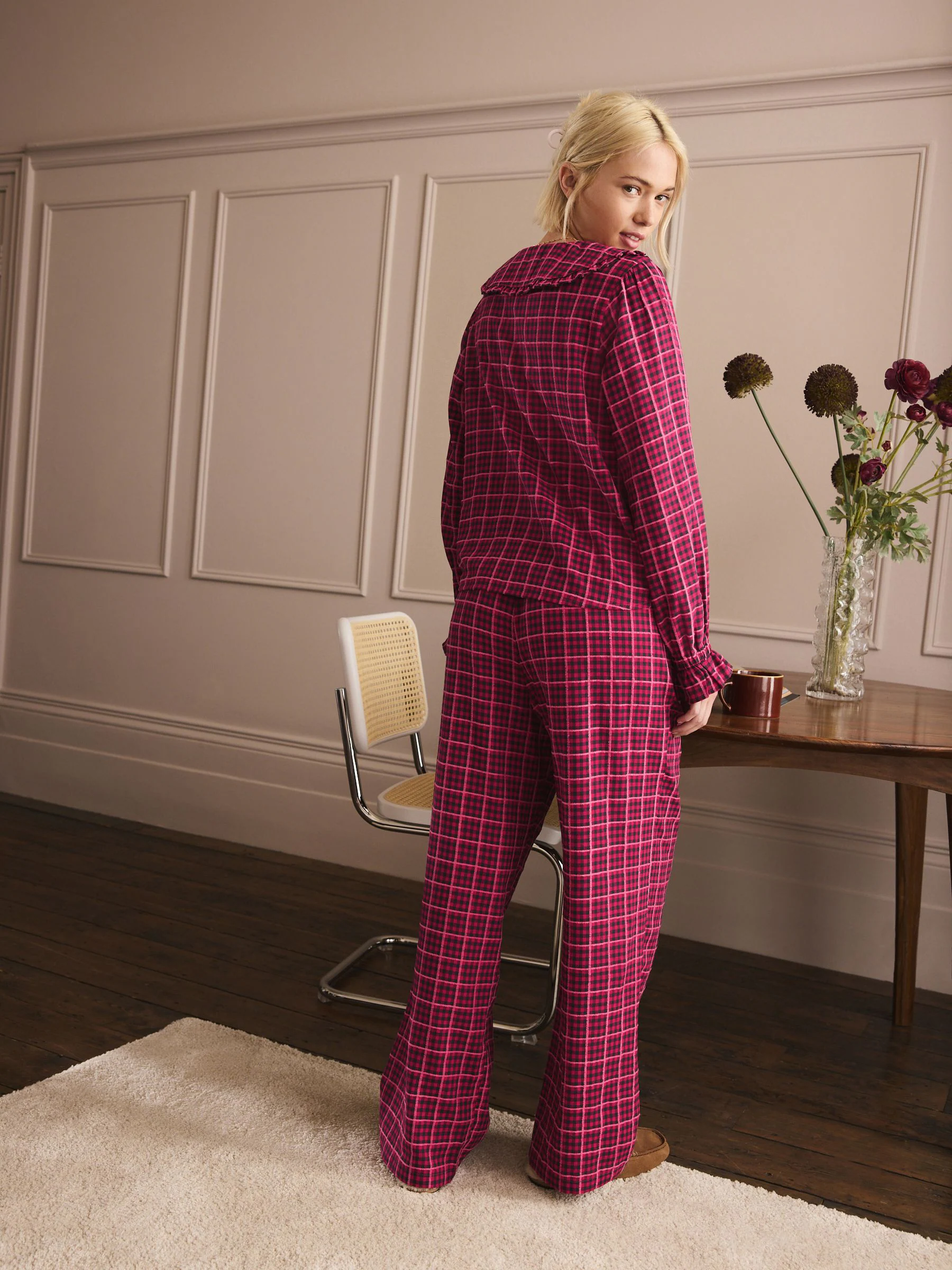 Roze gingham - Flannelen pyjama met knopen