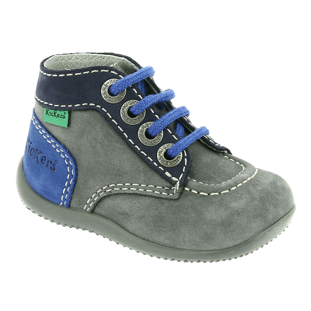 Kickers Bottillons en Velours de Cuir Bonbon gris/marine/bleu