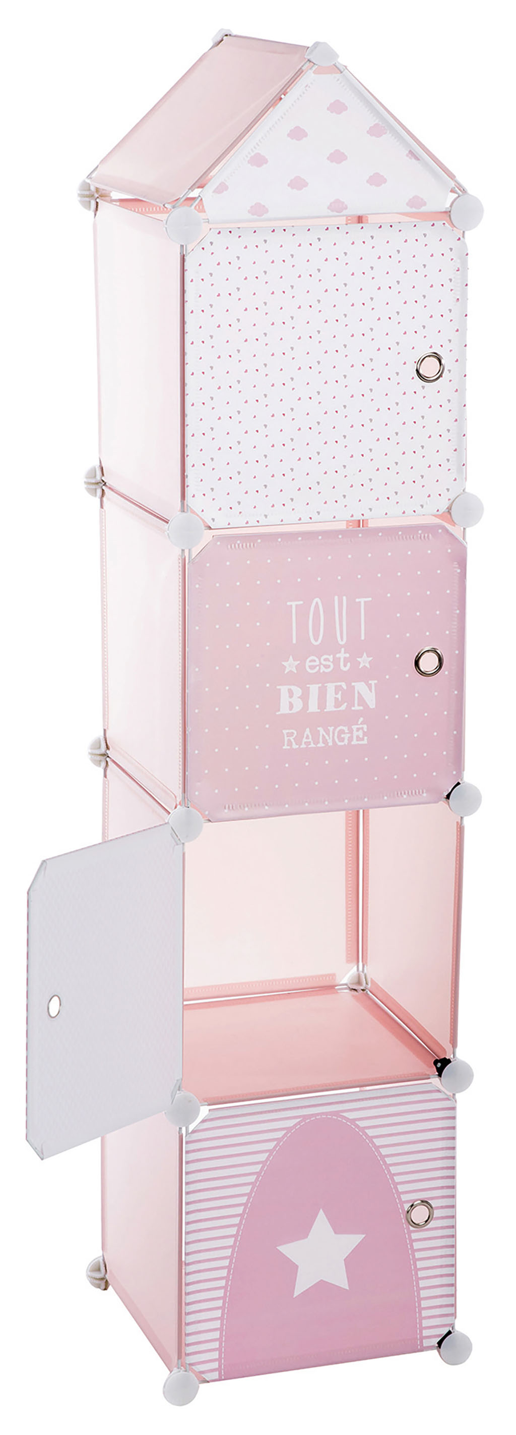 Colonne de rangement pour chambre d'enfant rose  H 140cm