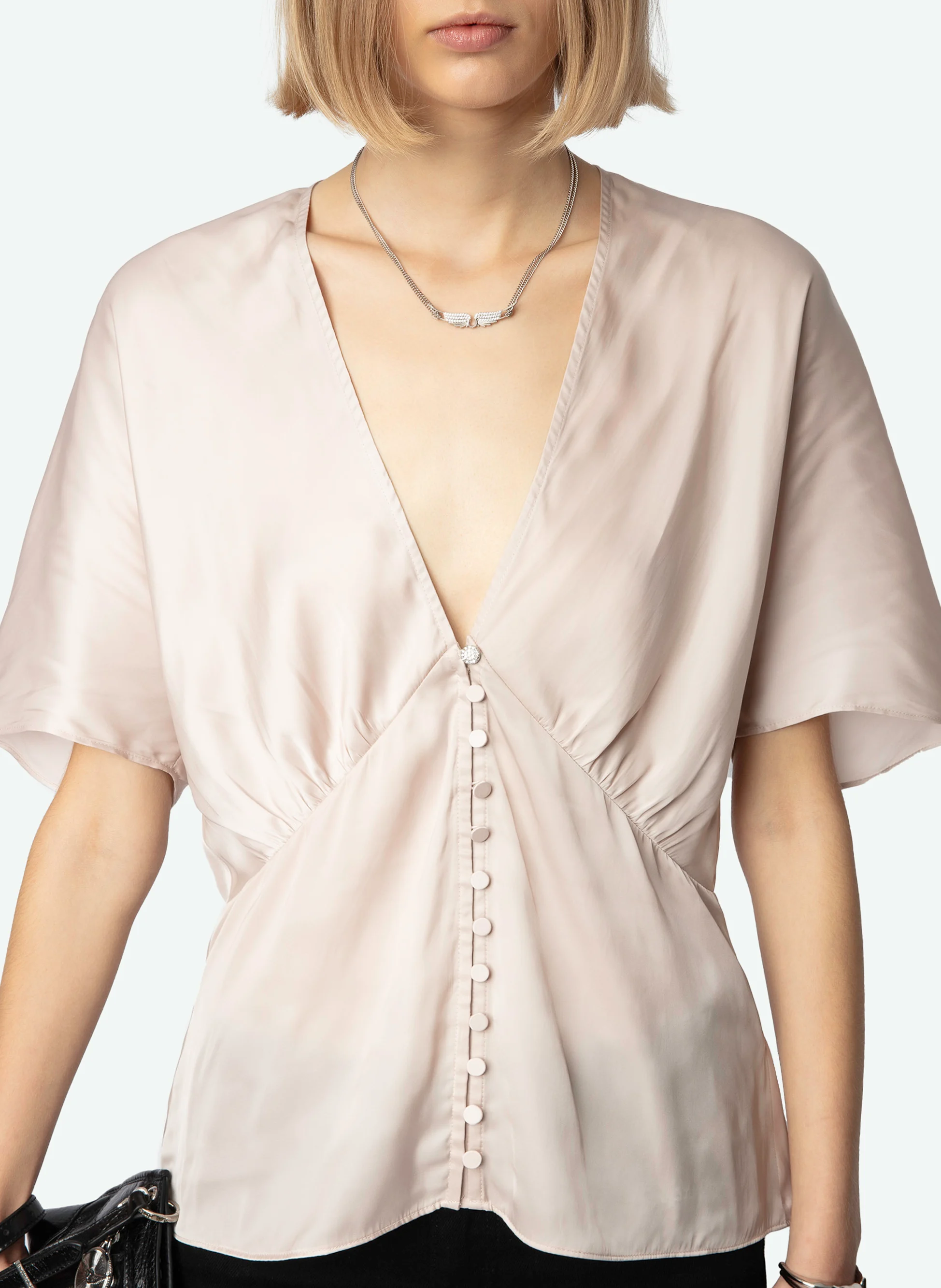 THODRI - Top col V droit en fibres recyclées mélangées | Rose
