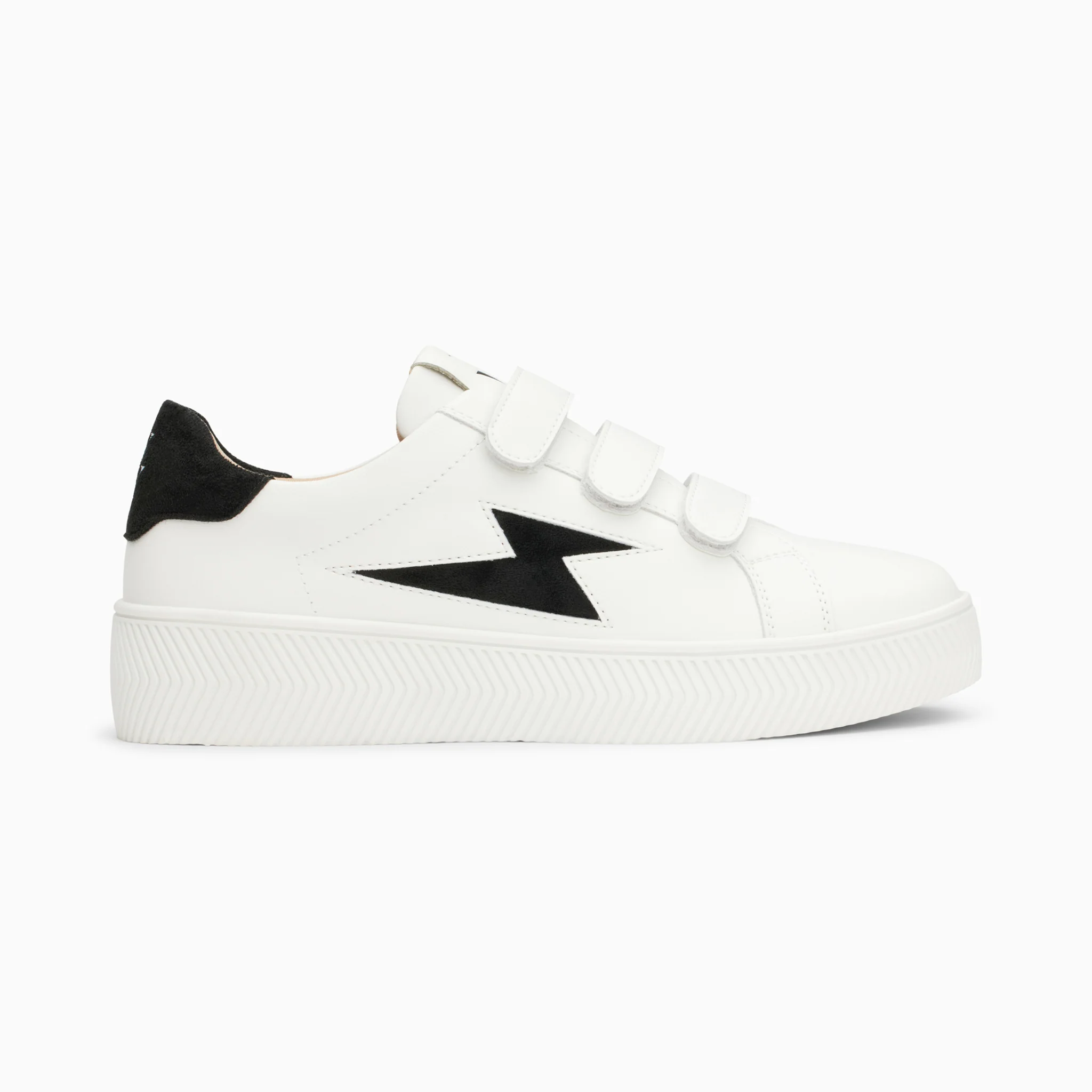 Sneakers-Baskets éclair Camelia blanc et noir à scratchs