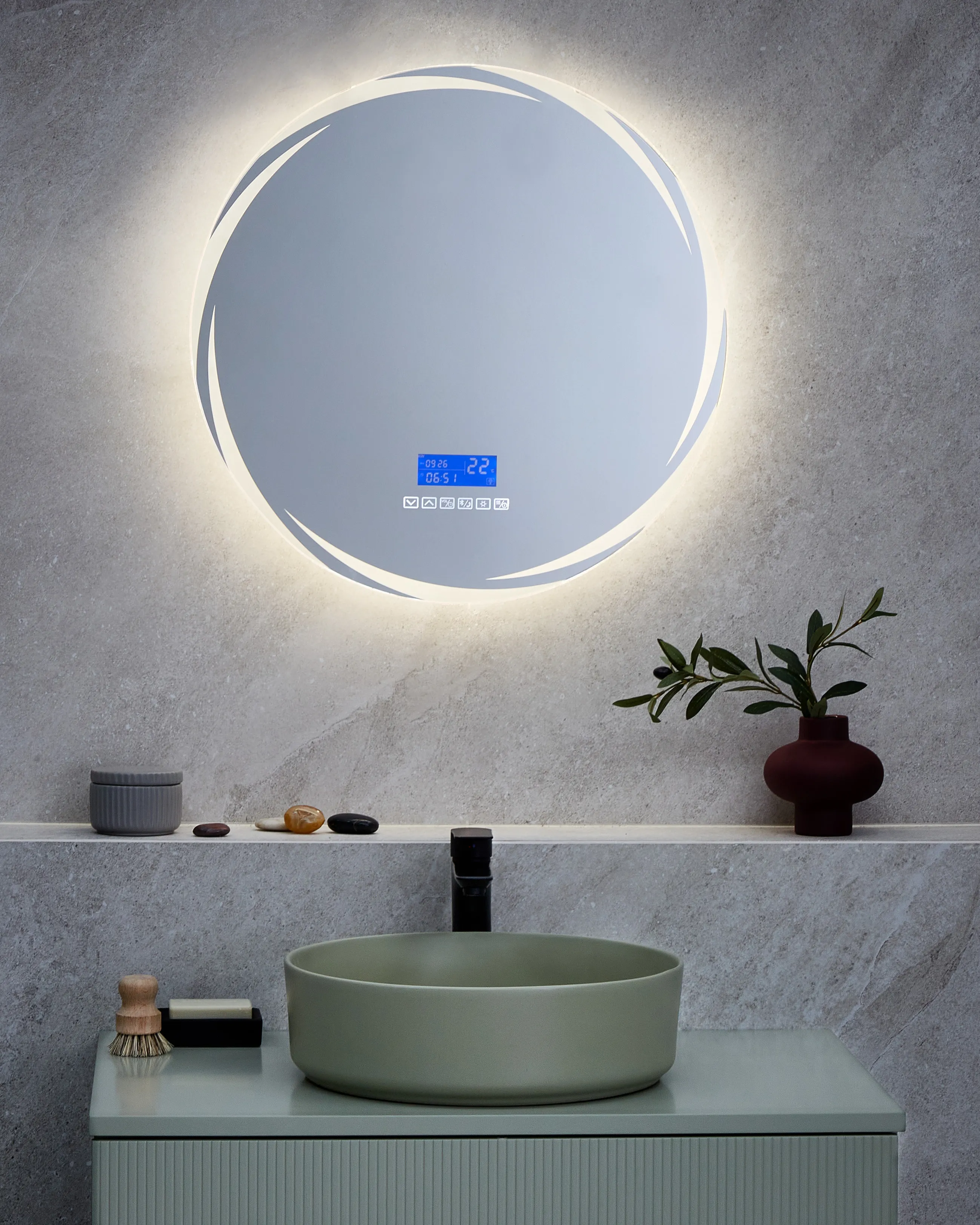 LED badkamerspiegel TANAY 60 cm 60 cm met ingebouwde Bluetooth speaker Zilver
