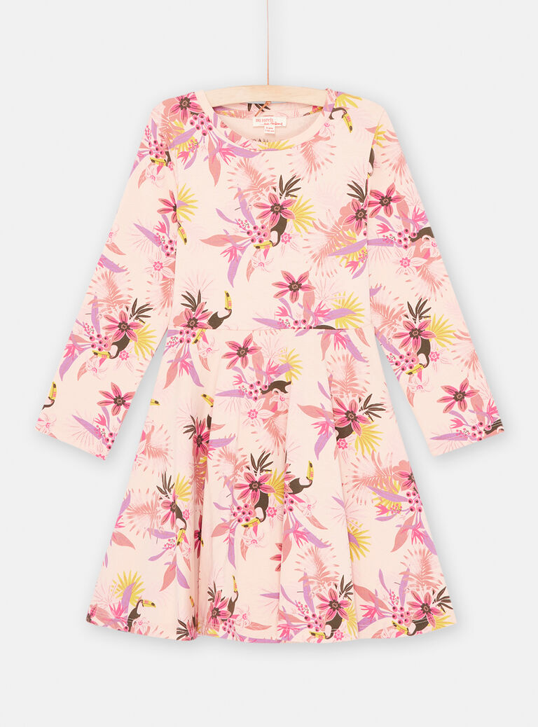 Robe rose à imprimé tropical fille
