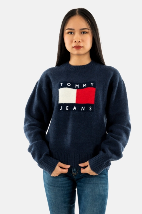 Pull hiver tommy jeans melange flag dro dark night navy melange