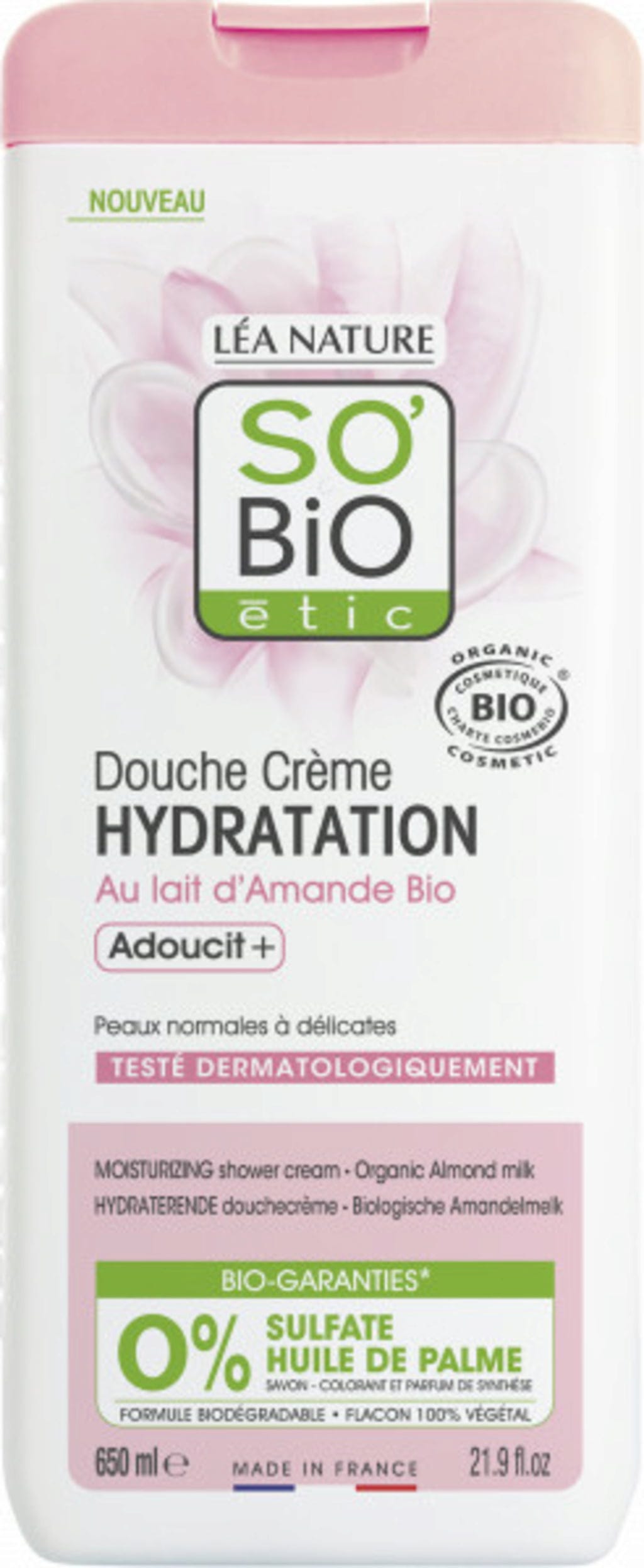 LÉA NATURE SO BiO étic  Hydratisierende Duschcreme Bio-Mandelmilch, 650 ml