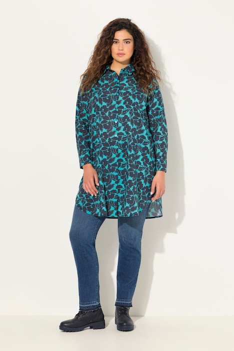 Longbluse, Paisley, A-Linie, Hemdkragen, Langarm
