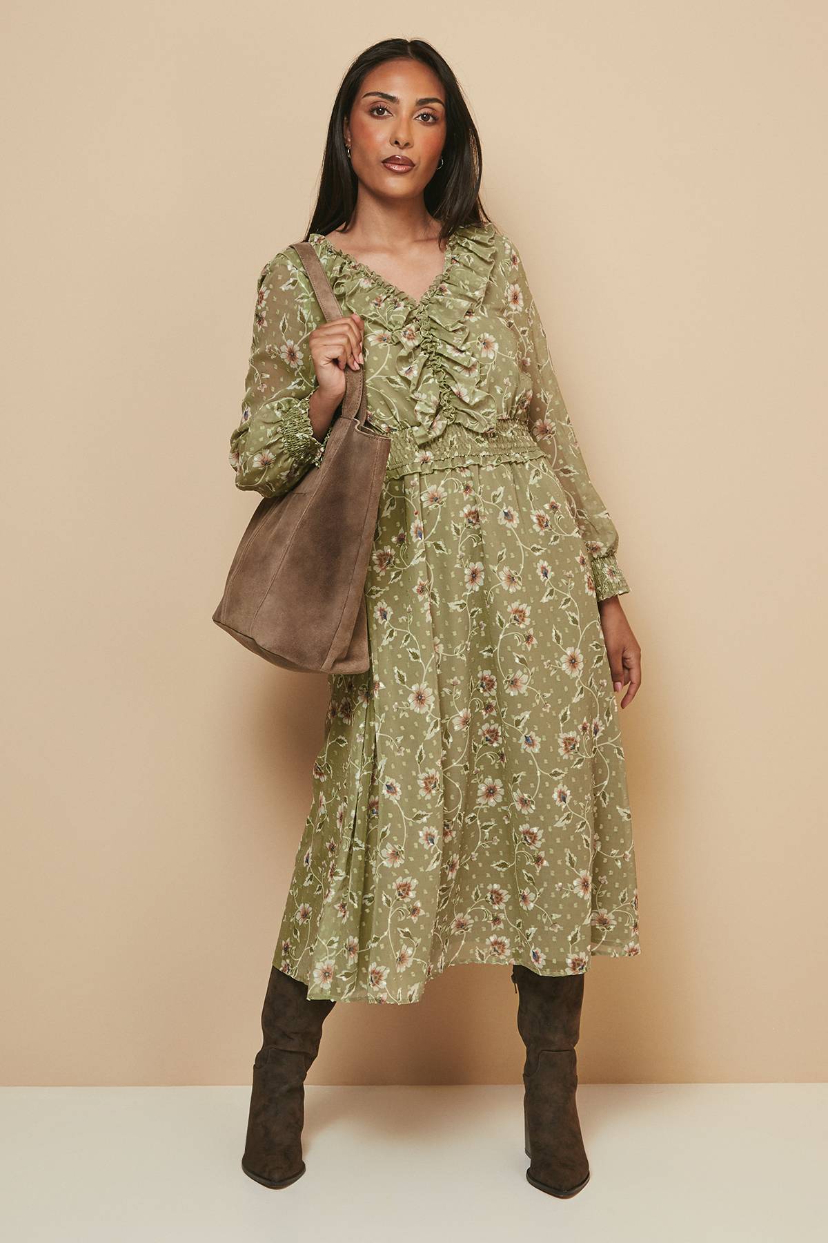 Wallis Robe Midi à Volants Floraux Petite Taille