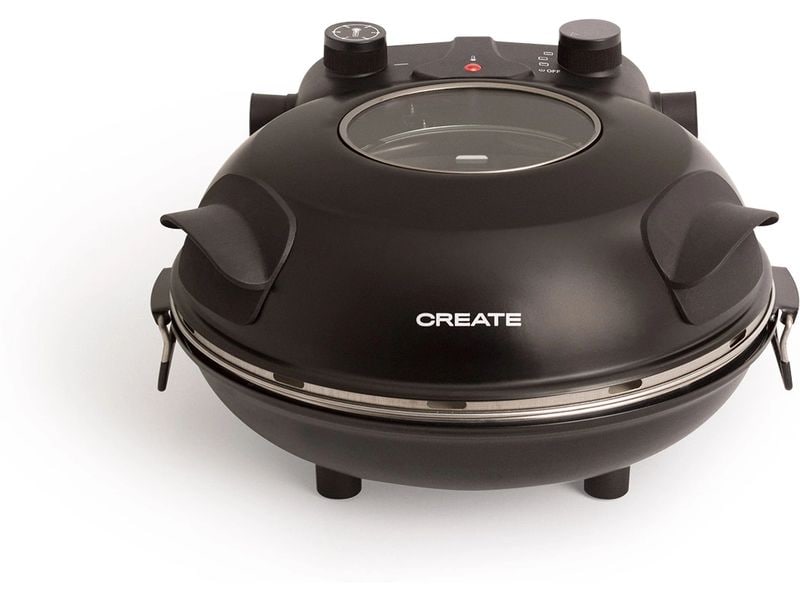 Create Pizzaofen Elektro Schwarz Ø 31 cm Elektrischer Pizzaofen mit Steinboden und 350 °C Temperatur