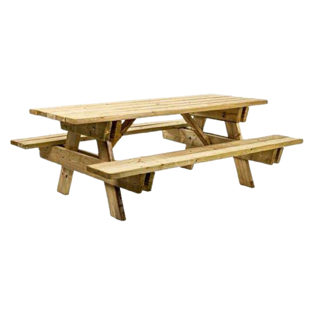Table de pique-nique en bois massif – 6 places – structure intégrée