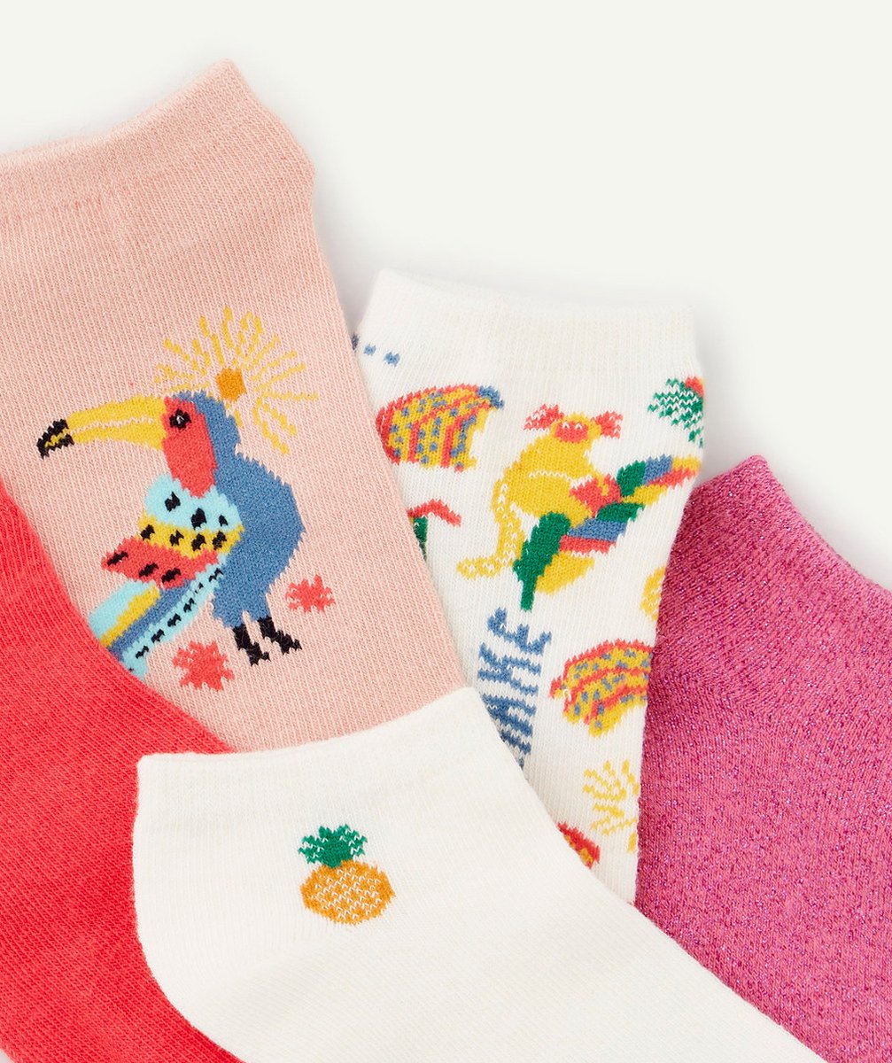 LOT DE 5 SOCQUETTES FILLE ROSE IMPRIMÉE ET PAILLETÉE