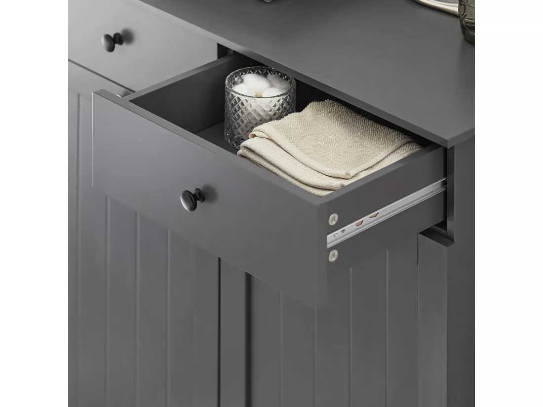 Meuble Bas de Salle de Bain Armoire Toilette avec 2 Tiroirs et 2 Paniers à Linge, BZR33-DG