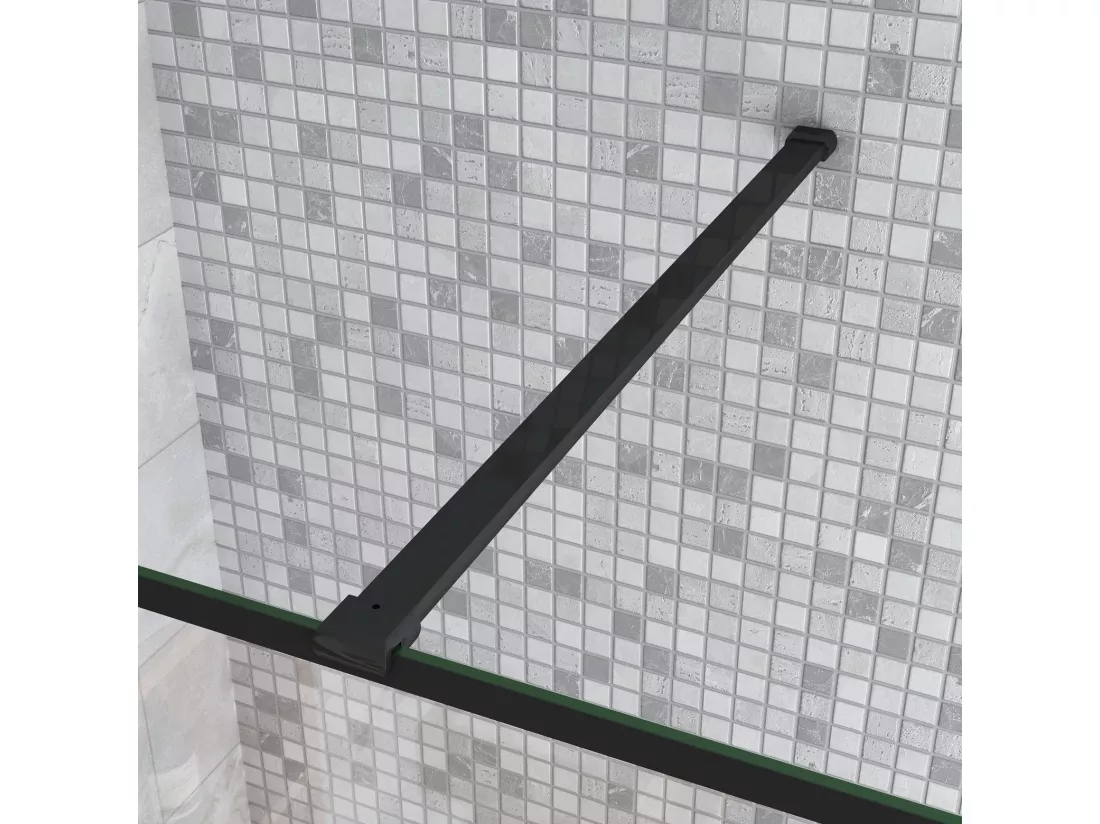 Paroi de douche fixe à l'italienne 90+30x200cm avec retour pivotant - Noir - avec barre de fixation 90cm recoupable