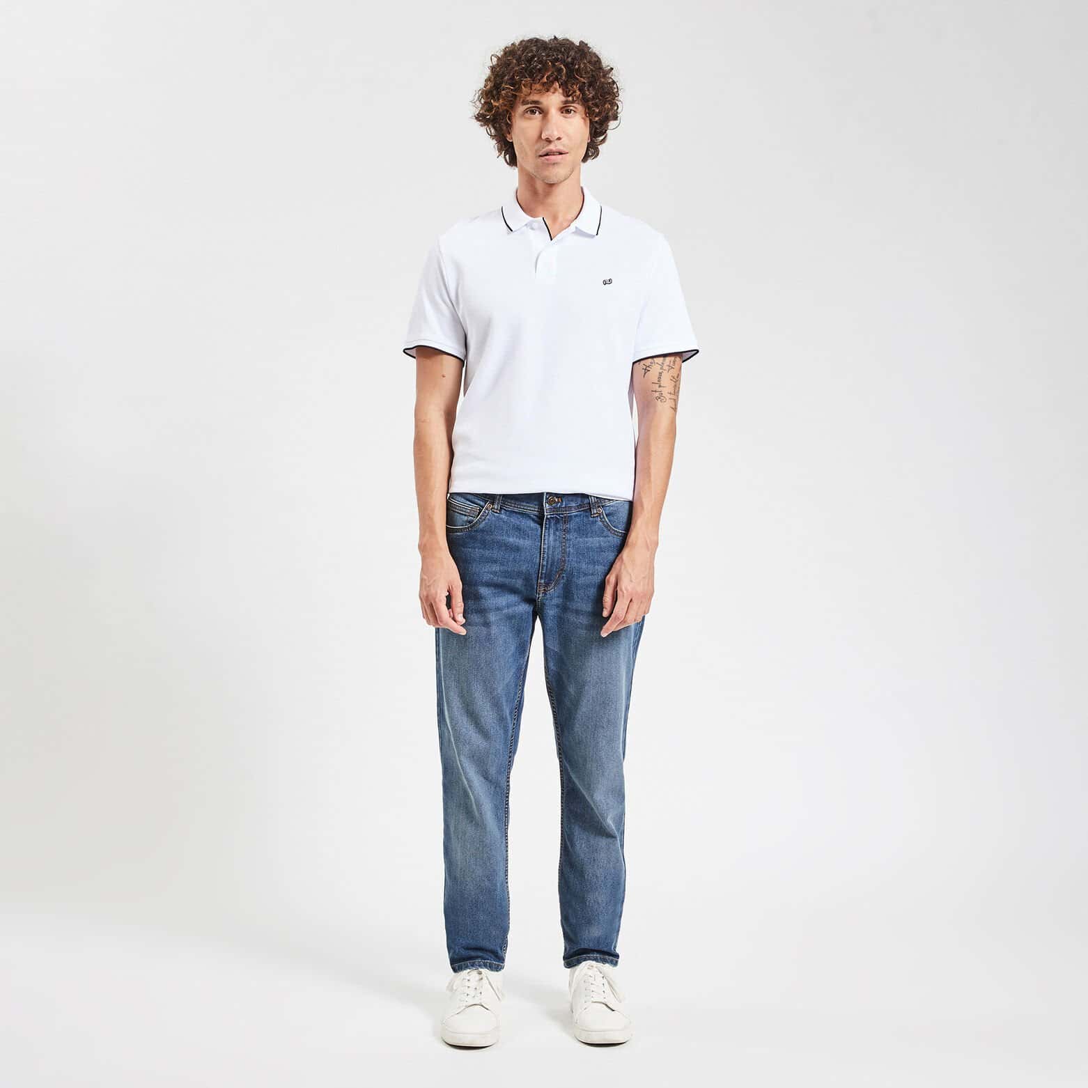 Jean regular en coton et polyester recyclés Bleu