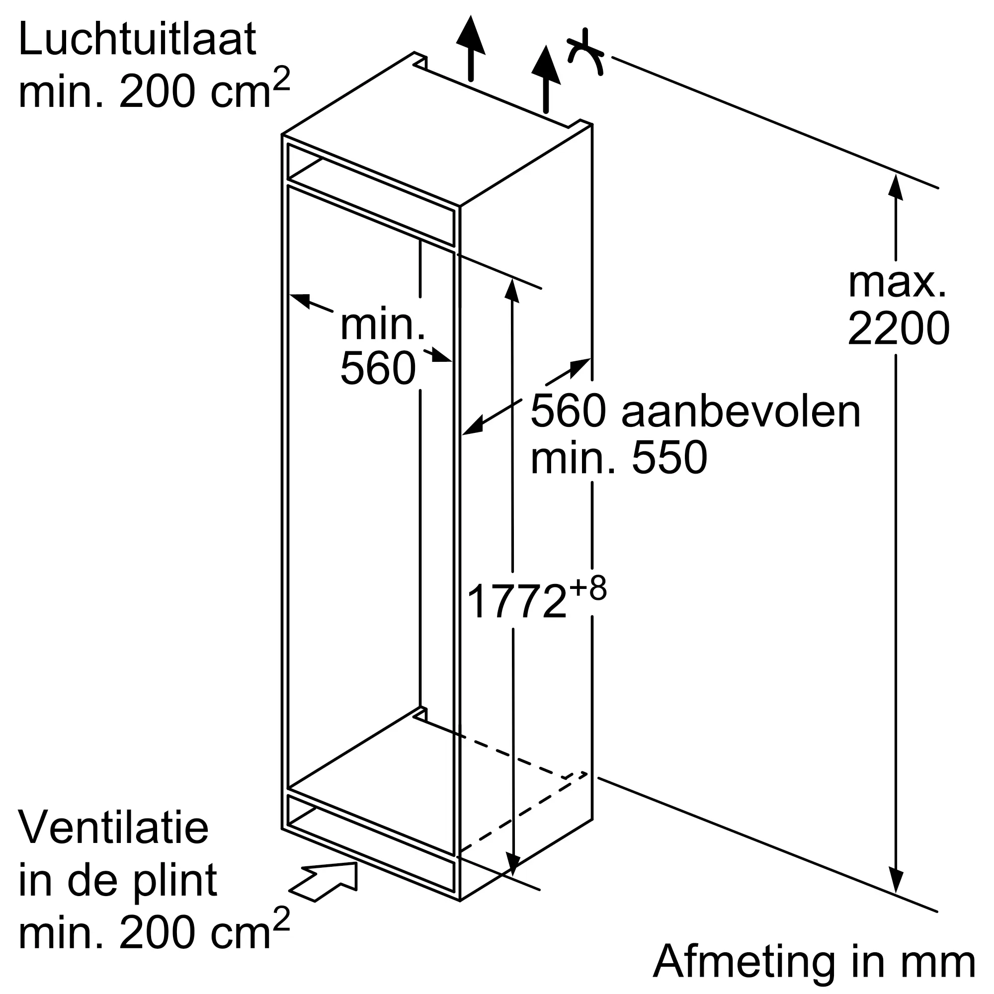 Serie 4 Inbouw koel-vriescombinatie 177.2 x 54.1 cm Vlakscharnier