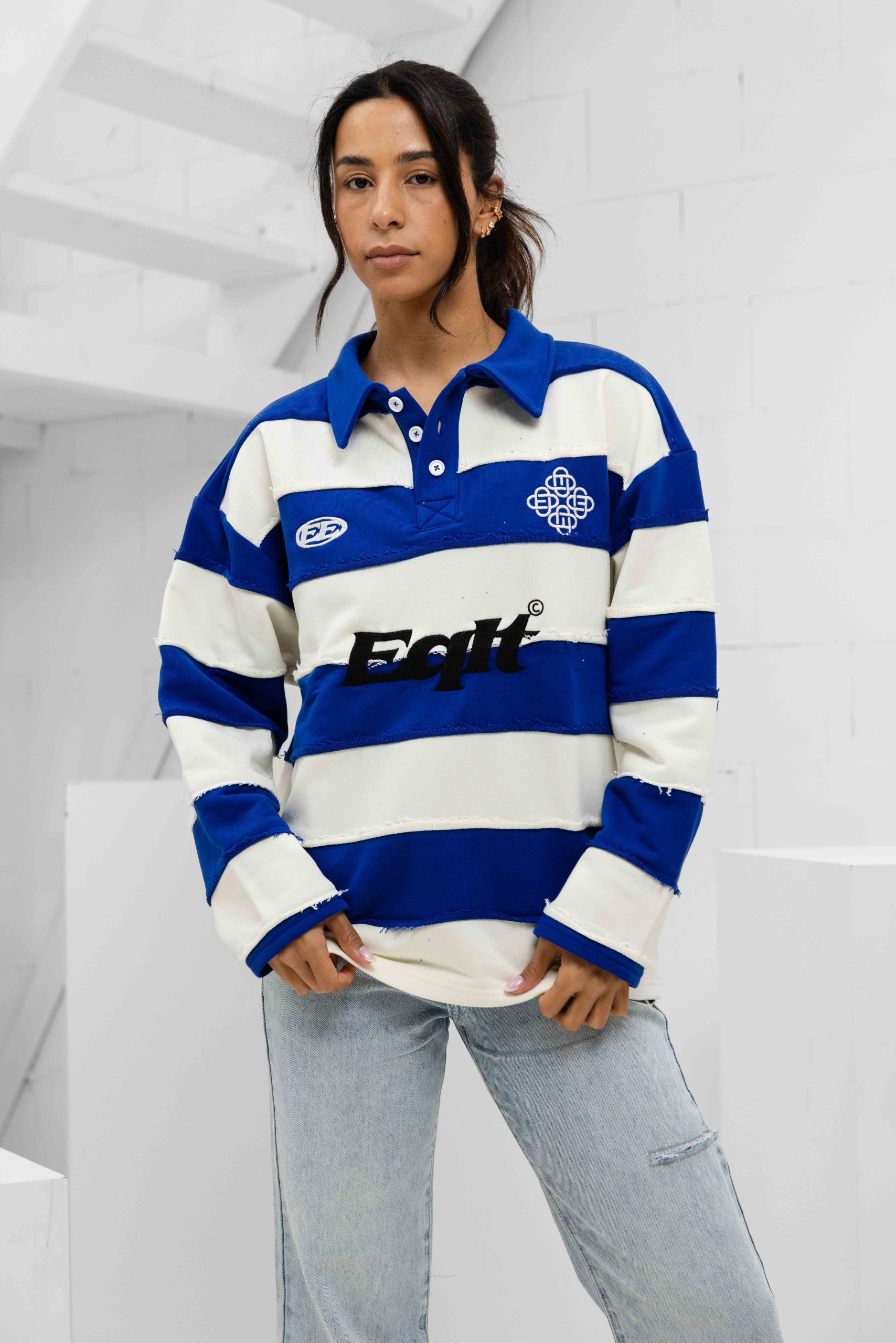 Equalité Stripe Jersey Polo Dames Gebroken Wit/Blauw